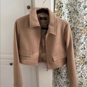 AKIRA Tan Cropped Blazer with Prominent Collar and Smooth Fabric